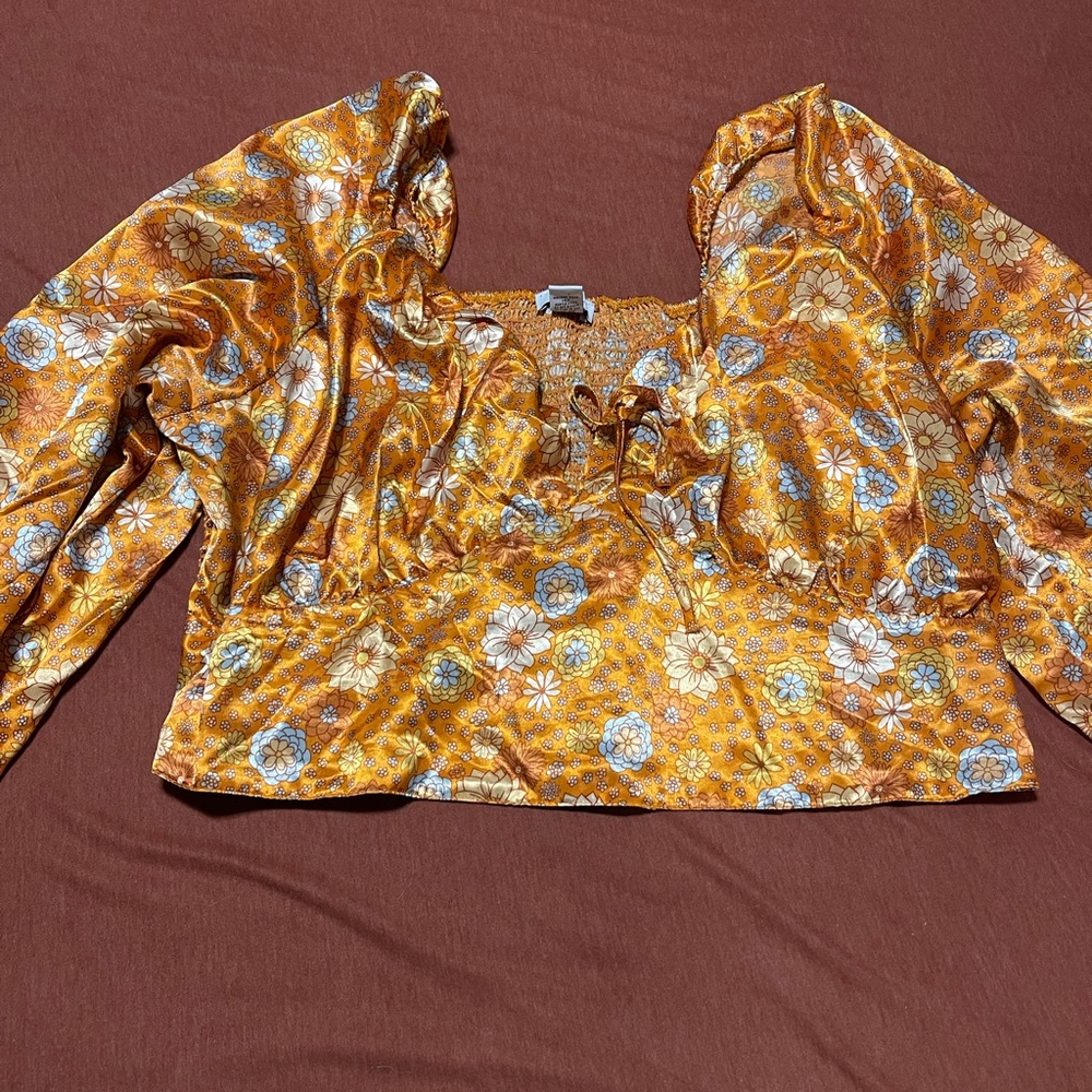 Orange satin floral long sleeve shirt size 4x